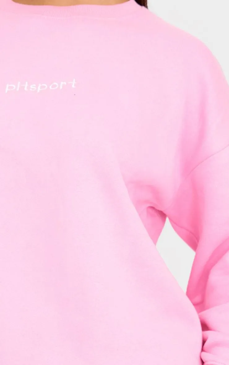 PrettyLittleThing Gym Wear*Pink Embroidered Oversized Sweatshirt