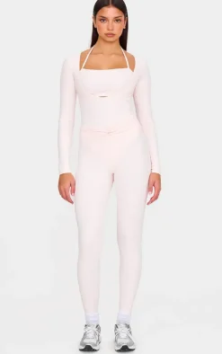 PrettyLittleThing Gym Wear*Pink Sculpt Tie Detail Long Sleeve Bodysuit
