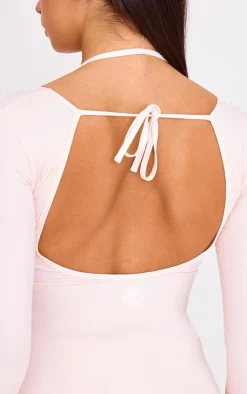 PrettyLittleThing Gym Wear*Pink Sculpt Tie Detail Long Sleeve Bodysuit