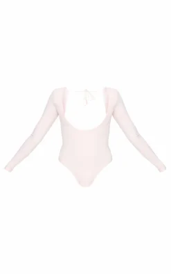 PrettyLittleThing Gym Wear*Pink Sculpt Tie Detail Long Sleeve Bodysuit