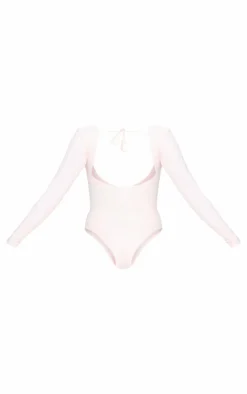 PrettyLittleThing Gym Wear*Pink Sculpt Tie Detail Long Sleeve Bodysuit
