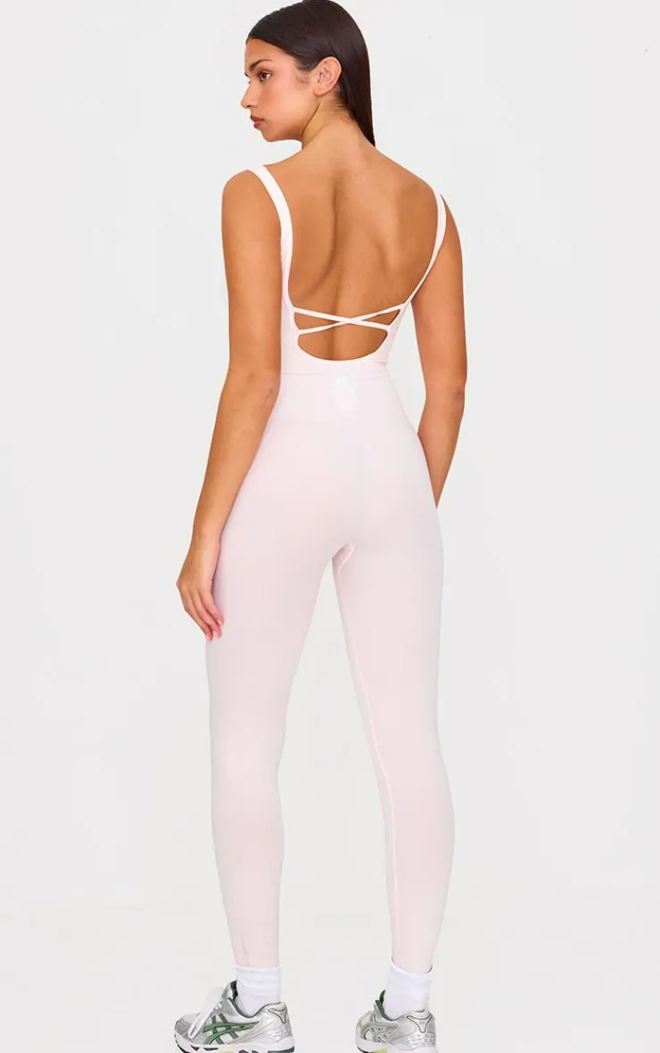 PrettyLittleThing Gym Wear*Ballet Pink Seamless Cross Back Long Gym Unitard