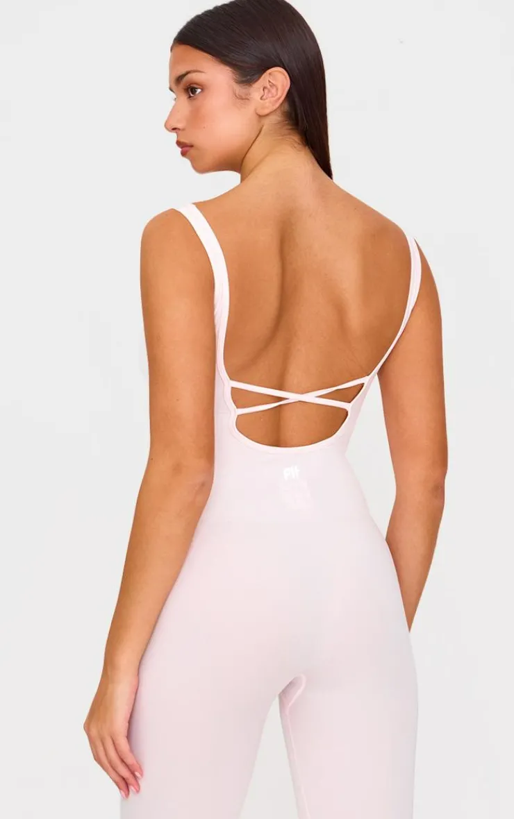 PrettyLittleThing Gym Wear*Ballet Pink Seamless Cross Back Long Gym Unitard