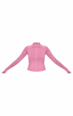 PrettyLittleThing Athletic Jackets*Pink Stretch Active Zip Up Pocket Detail Sports Jacket