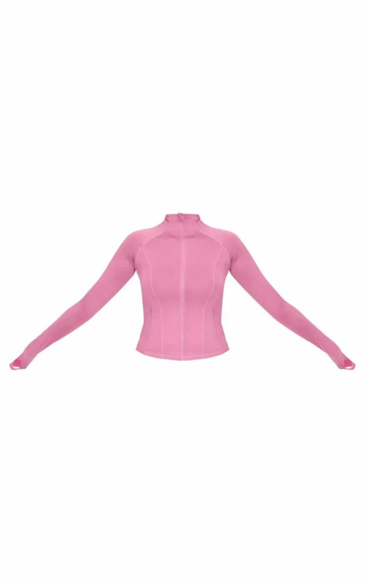 PrettyLittleThing Athletic Jackets*Pink Stretch Active Zip Up Pocket Detail Sports Jacket