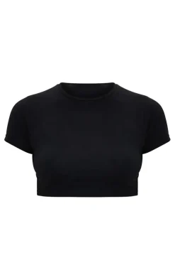 PrettyLittleThing T-Shirts*Basic & White Cotton Blend Roll Sleeve Crop T Shirt 2 Pack