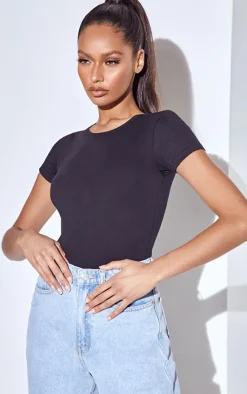 PrettyLittleThing Basic Tops*Basic Cotton Blend Fitted Short Sleeve Bodysuit