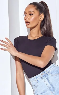 PrettyLittleThing Basic Tops*Basic Cotton Blend Fitted Short Sleeve Bodysuit