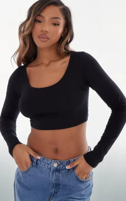 PrettyLittleThing Basic Tops*Basic Cotton Blend Long Sleeve Crop Top