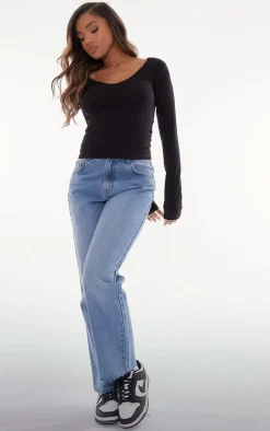 PrettyLittleThing T-Shirts*Basic Cotton Blend Longline Long Sleeve Top