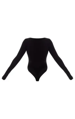 PrettyLittleThing Basic Tops*Basic Cotton Blend Plunge Long Sleeve Bodysuit
