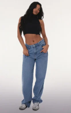 PrettyLittleThing Sleeveless Tops*Basic Cotton Blend Roll Neck Sleeveless Crop Top