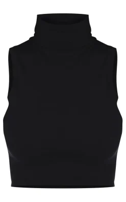 PrettyLittleThing Sleeveless Tops*Basic Cotton Blend Roll Neck Sleeveless Crop Top