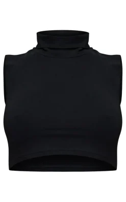 PrettyLittleThing Sleeveless Tops*Basic Cotton Blend Roll Neck Sleeveless Crop Top