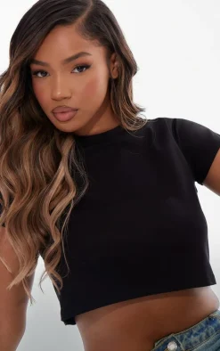 PrettyLittleThing T-Shirts*Basic Cotton Blend Roll Sleeve Crop Top