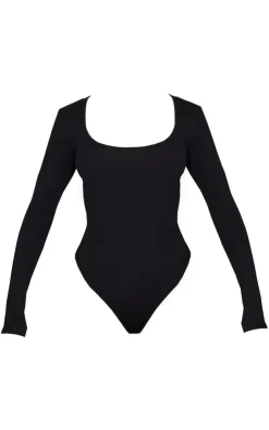 PrettyLittleThing Basic Tops*Basic Cotton Blend Scoop Neck Long Sleeve Bodysuit