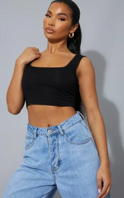 PrettyLittleThing Basic Tops*Basic Cotton Blend Square Neck Crop Tank