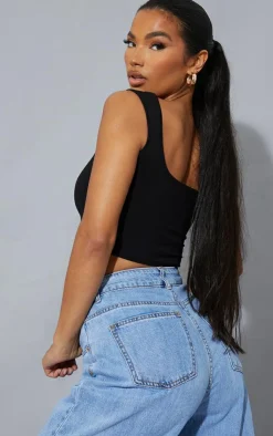 PrettyLittleThing Basic Tops*Basic Cotton Blend Square Neck Crop Tank