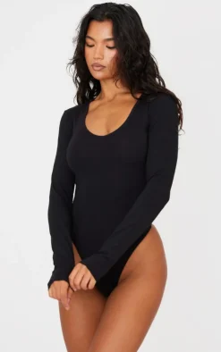 PrettyLittleThing Basic Tops*Basic Cotton Blend V Neck Long Sleeve Bodysuit
