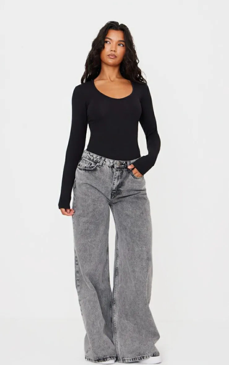 PrettyLittleThing Basic Tops*Basic Cotton Blend V Neck Long Sleeve Bodysuit