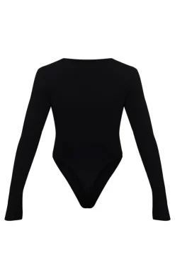 PrettyLittleThing Basic Tops*Basic Cotton Blend V Neck Long Sleeve Bodysuit