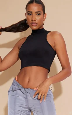 PrettyLittleThing Sleeveless Tops*Basic Slinky High Neck Sleeveless Crop