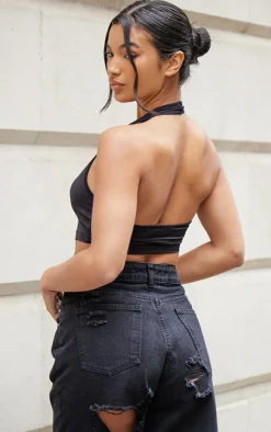 PrettyLittleThing Basic Tops*Basic Slinky Scoop Neck Halter Top