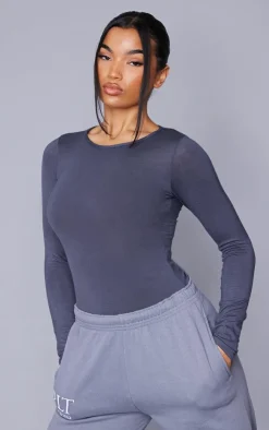 PrettyLittleThing Basic Tops*Basic Crew Neck Long Sleeve Bodysuit