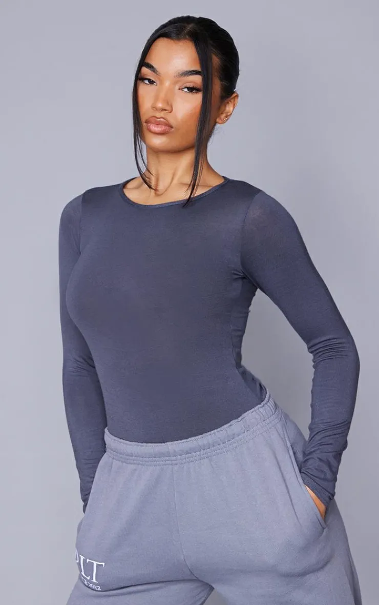 PrettyLittleThing Basic Tops*Basic Crew Neck Long Sleeve Bodysuit
