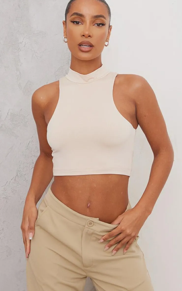 PrettyLittleThing Sleeveless Tops*Basic Slinky High Neck Sleeveless Crop
