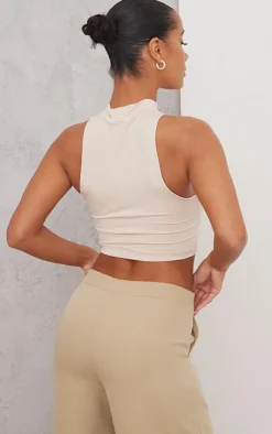 PrettyLittleThing Sleeveless Tops*Basic Slinky High Neck Sleeveless Crop