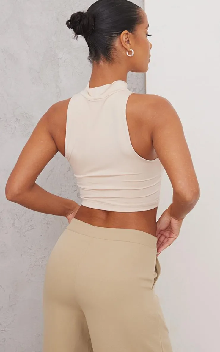 PrettyLittleThing Sleeveless Tops*Basic Slinky High Neck Sleeveless Crop