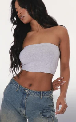 PrettyLittleThing Tube Tops*Basic Marl Cotton Blend Bandeau Crop Top