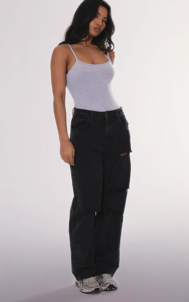 PrettyLittleThing Basic Tops*Basic Marl Cotton Blend Scoop Neck Bodysuit