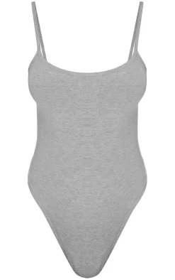 PrettyLittleThing Basic Tops*Basic Marl Cotton Blend Scoop Neck Bodysuit