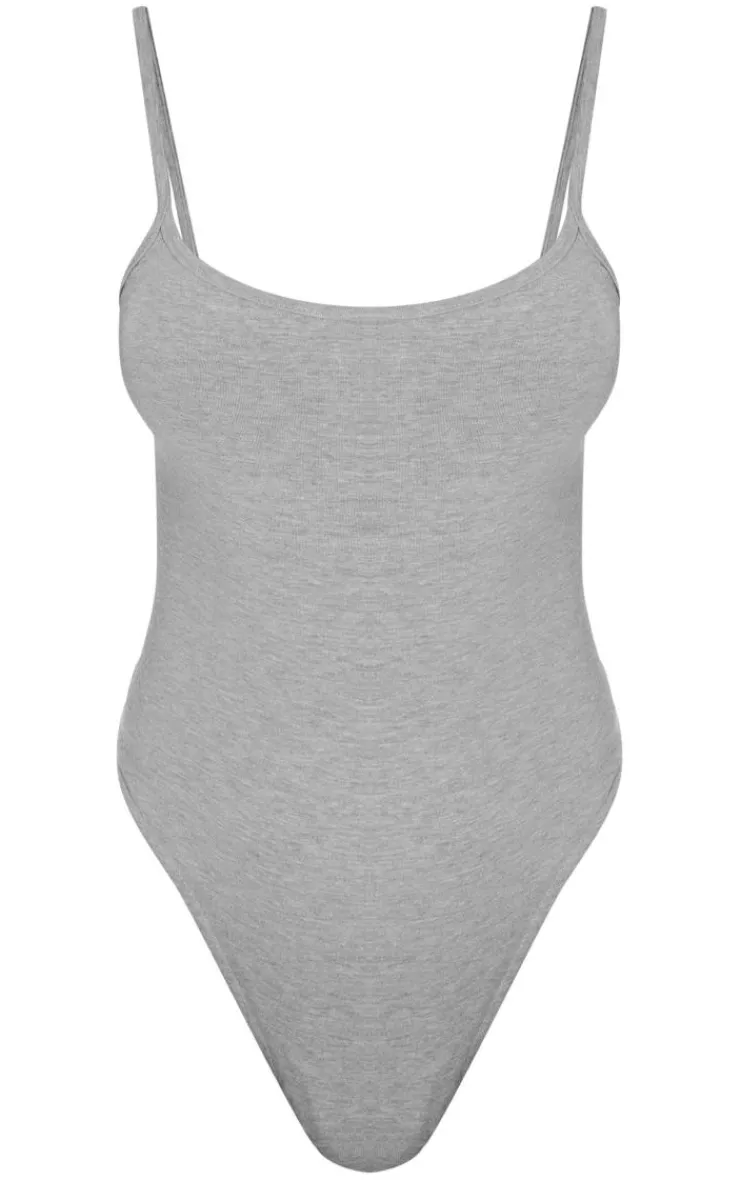 PrettyLittleThing Basic Tops*Basic Marl Cotton Blend Scoop Neck Bodysuit