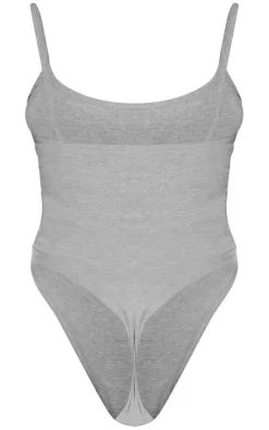 PrettyLittleThing Basic Tops*Basic Marl Cotton Blend Scoop Neck Bodysuit