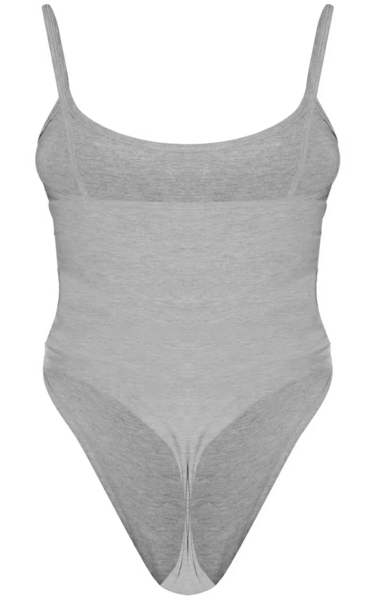 PrettyLittleThing Basic Tops*Basic Marl Cotton Blend Scoop Neck Bodysuit