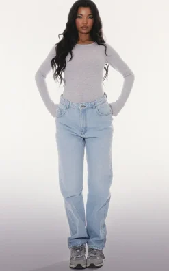 PrettyLittleThing Basic Tops*Basic Marl Cotton Blend Crew Neck Bodysuit