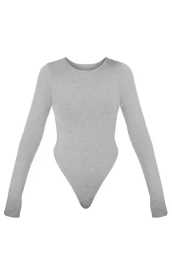PrettyLittleThing Basic Tops*Basic Marl Cotton Blend Crew Neck Bodysuit