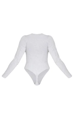 PrettyLittleThing Basic Tops*Basic Marl Cotton Blend Crew Neck Bodysuit