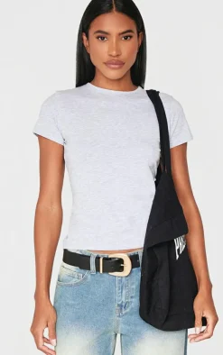 PrettyLittleThing T-Shirts*Basic Marl Cotton Blend Fitted Crew Neck T Shirt