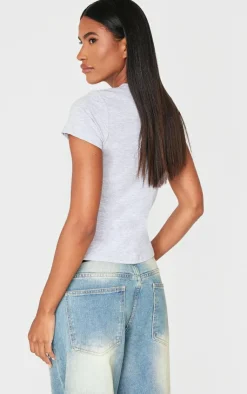 PrettyLittleThing T-Shirts*Basic Marl Cotton Blend Fitted Crew Neck T Shirt