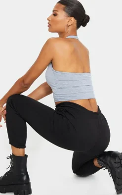PrettyLittleThing Basic Tops*Basic Marl Cotton Blend Halterneck Crop Top