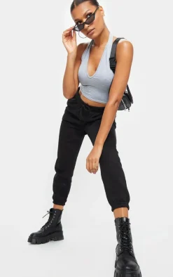 PrettyLittleThing Basic Tops*Basic Marl Cotton Blend Halterneck Crop Top