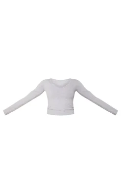 PrettyLittleThing T-Shirts*Basic Marl Cotton Blend Longline Long Sleeve Top