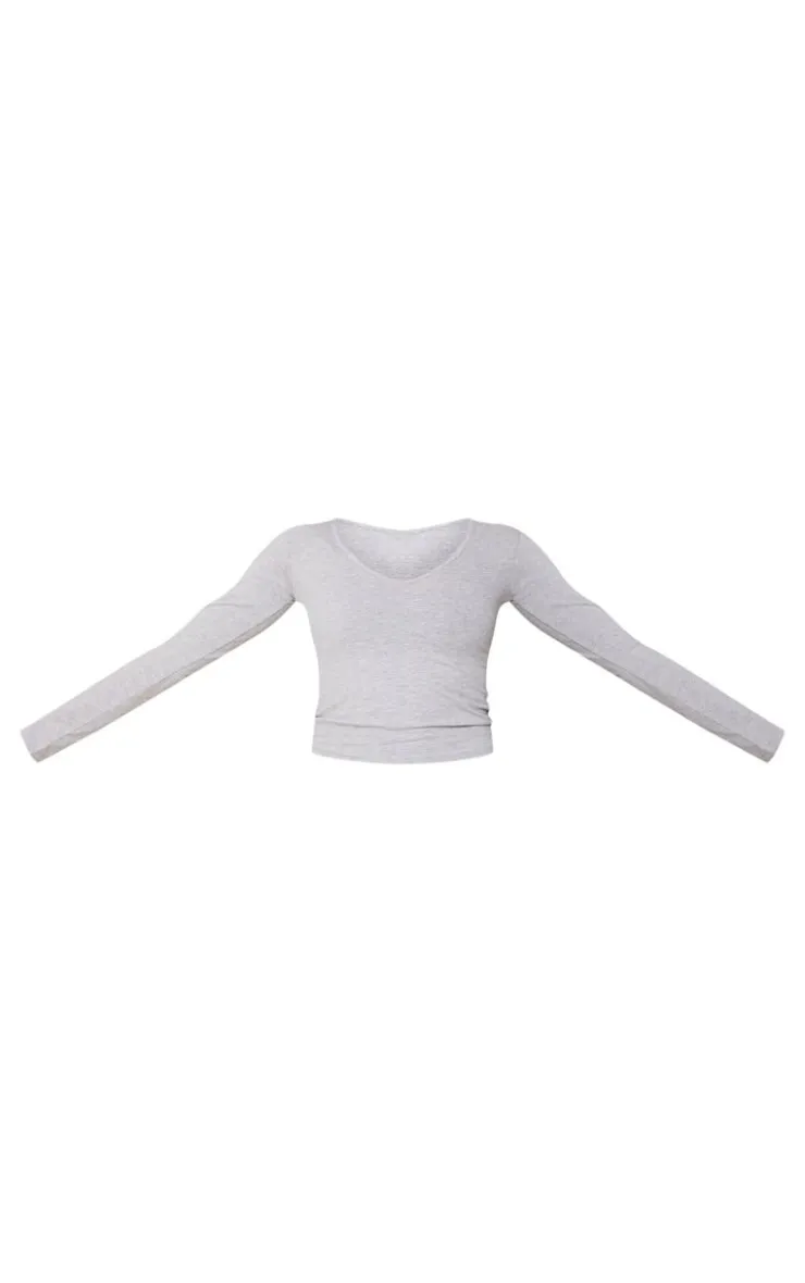 PrettyLittleThing T-Shirts*Basic Marl Cotton Blend Longline Long Sleeve Top