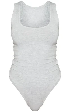 PrettyLittleThing Basic Tops*Basic Marl Cotton Blend Racer Back Bodysuit