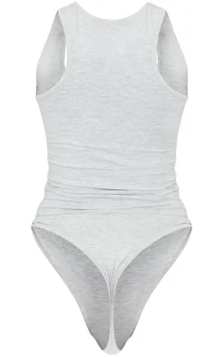 PrettyLittleThing Basic Tops*Basic Marl Cotton Blend Racer Back Bodysuit