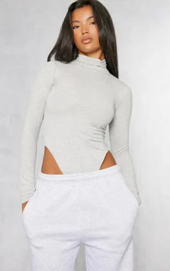 PrettyLittleThing Basic Tops*Basic Marl Cotton Blend Roll Neck Bodysuit